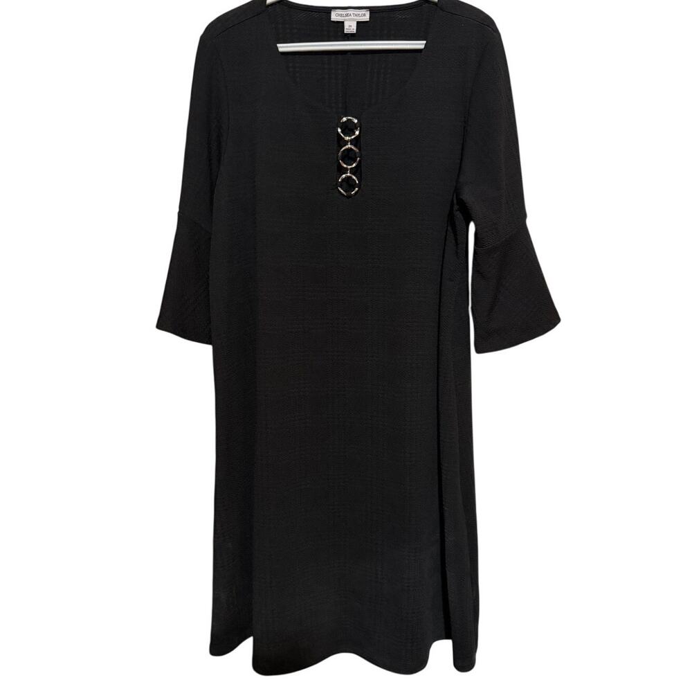 Chelsea Taylor Women's Black Textured Ruffled Quarter Sleeve Dress Size 2X